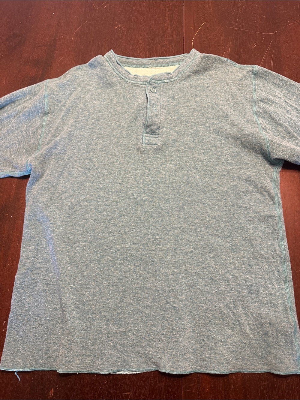 Vintage L.L. Bean Men's thermal Heather Teal Blue Long-Sleeve Henley